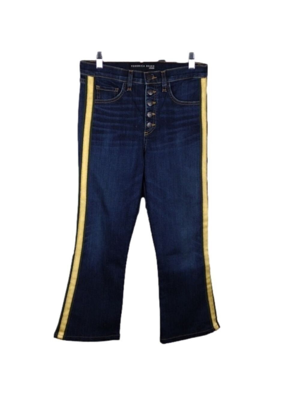 Veronica Beard Carolyn Blue Dark Wash Button Front High Rise Jean Baby Boot Jean